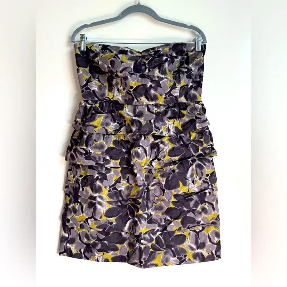 J. Crew Strapless Purple Yellow Tiered Cotton‎ 100% Floral Sz 8 Wedding